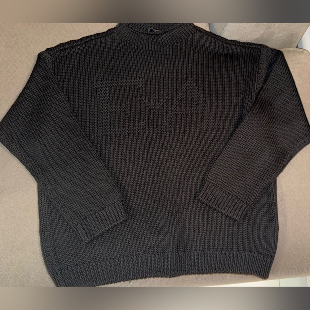 Emporio Armani Black Crewneck Sweater Textured Knit